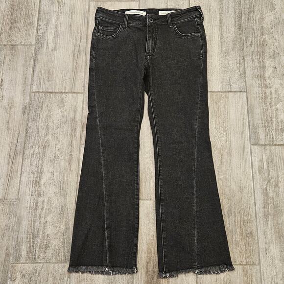 Pilcro Jeans Womens 26 High Rise Flare Cropped Washed Black Raw Hem Twist Seam - Picture 1 of 13